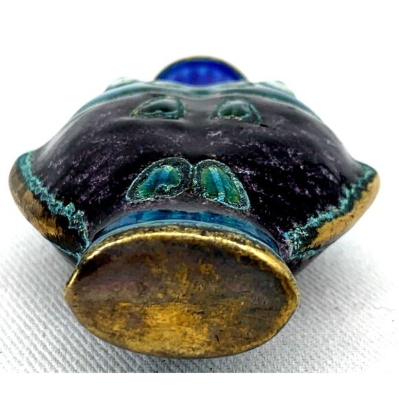 Double Koi Fish Metal & Enamel Snuff Bottle Vintage 2 5/8" Tall Original Box - Picture 7 of 10